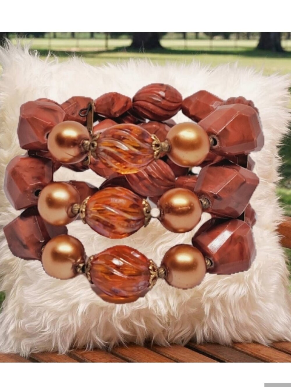 Orange Wrap Around Triply Row Beaded Bracelet